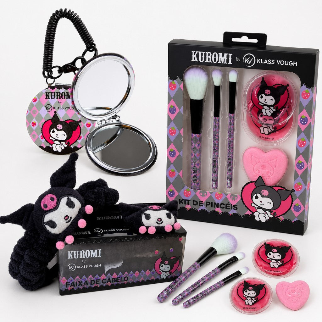 Kit de Pincéis, Esponja e Eyepads + Faixa de cabelo + Mini Espelho by Kuromi