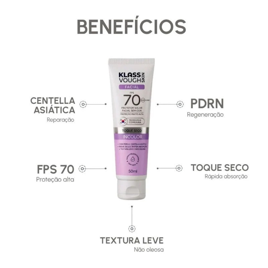 Protetor Solar Facial Incolor FPS 70 50ml